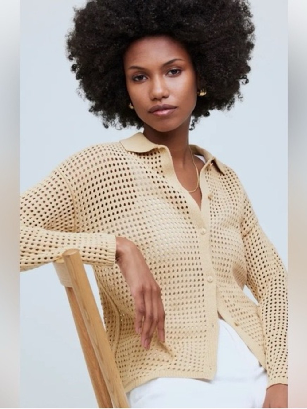 MADEWELL 
Open-Stitch Polo Cardigan Sweater
 Camel Tan